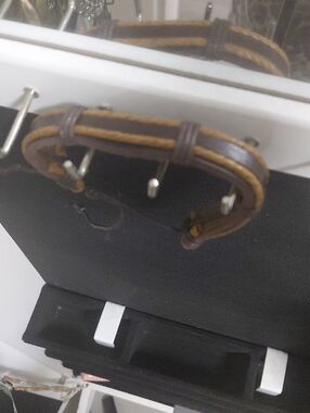Brown Leather Wrap Bracelet with Tan Accents